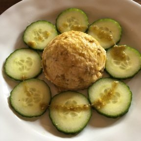 Gluten-free hummus with cucumbers from Gaia Restaurant